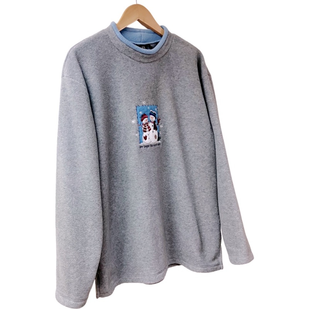 Vtg C&B Sport Womens Fleece Pullover Top SIZE Large Gray Embroidered Snowman - Picture 6 of 7
